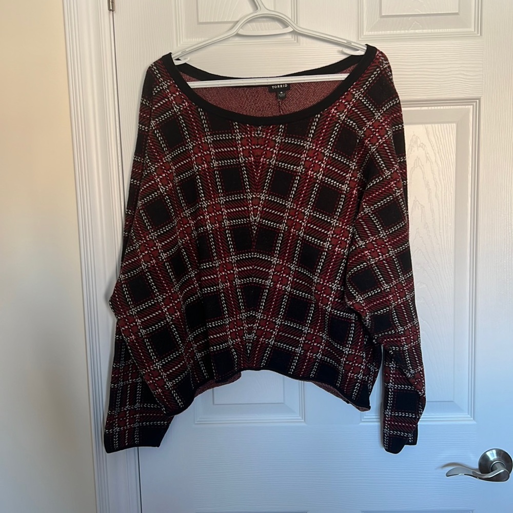 Plaid Cropped Grandpa Sweater - Plus Size 4X